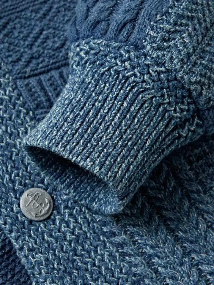 RRL Ralph Lauren Indigo Blue Shawl Patchwork Cashmere Cardigan Men's M Medium