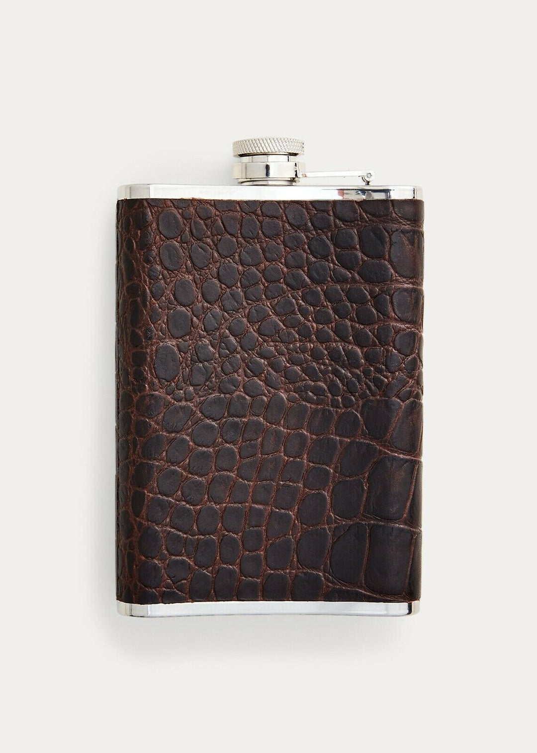 RRL Ralph Lauren Crocodile Embossed Leather Sleeve Stainless Steel Liquor Flask