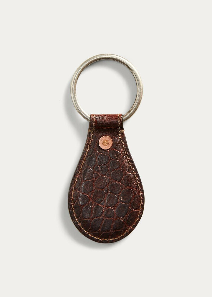 New RRL Ralph Lauren Crocodile-Embossed Leather Keyring Brown Fob