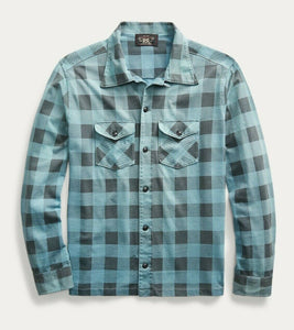 RRL Ralph Lauren Check Shirt Workshirt Indigo Blue Plaid Jersey