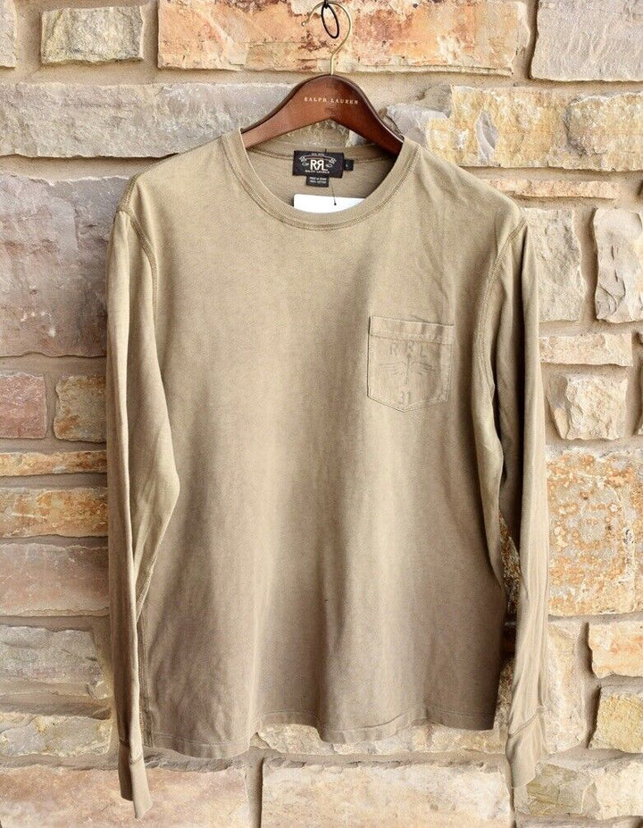 RRL Double RL Olive Green Jersey Crewneck Shirt Graphic T-Shirt Men's Large L