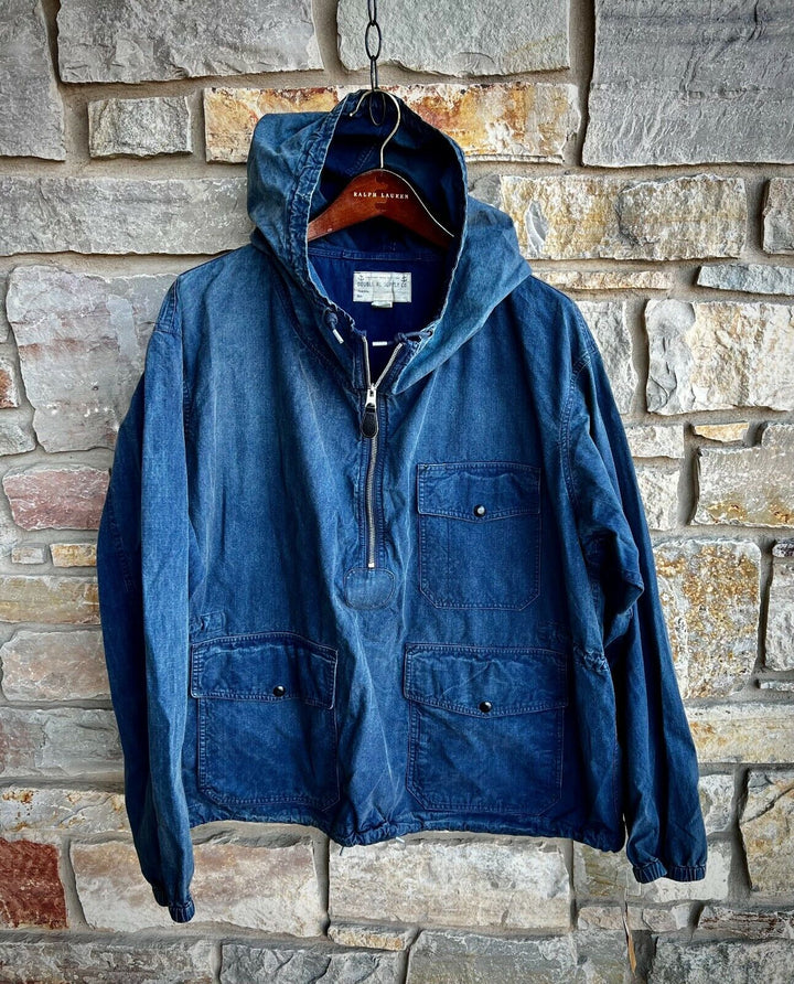 RRL Ralph Lauren Indigo Blue Jacket Popover 1/2 Zip Windbreaker Men's 2XL XXL