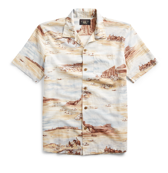 RRL★Western-Print Linen-Blend Camp Shirt