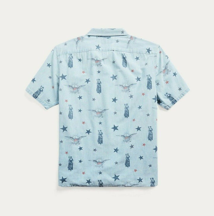 RRL Ralph Lauren Vintage Hawaiian Americana Indigo Chambray Camp Shirt Medium M