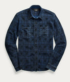 RRL Ralph Lauren Rotary Ottoman Check Plaid Blue Indigo Workshirt Men's L Large