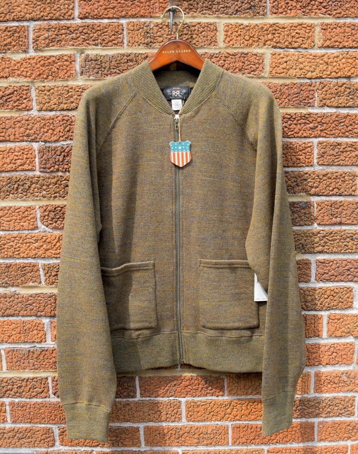 RRL Ralph Lauren Olive Green Baseball Cotton Wool Full Zip Jacket Men's 2XL XXL