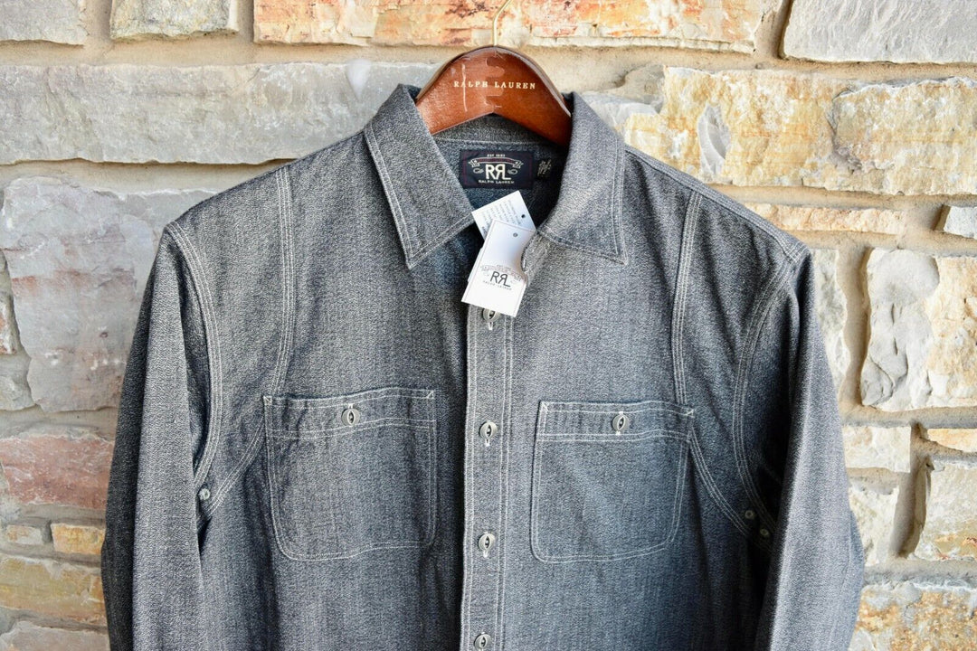 New RRL Ralph Lauren Gray Chambray Logan Workshirt Shirt Men's L Large