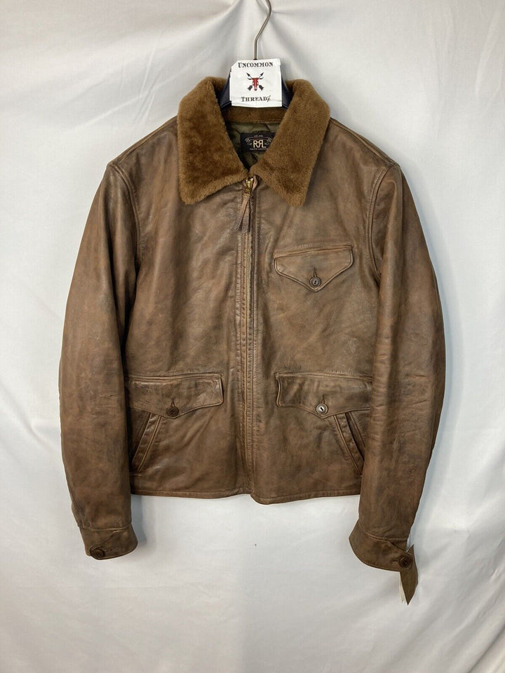 RRL Double RL Ralph Lauren Tan Brown Shearling Leather Jacket Men's M Medium