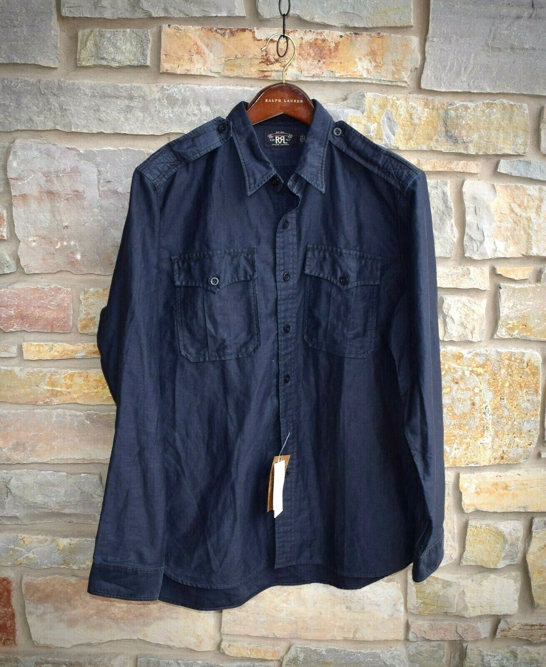 RRL Ralph Lauren Military Sateen Cotton Black Work Shirt Men's XL Extra-Large