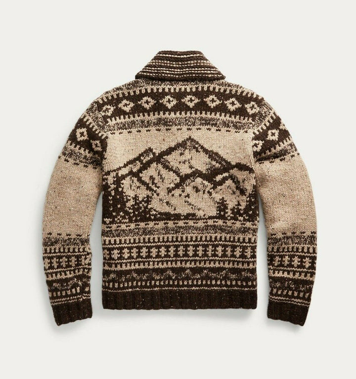 RRL Ralph Lauren Alaskan Brown Mountain Hand-Knit Wool Cardigan Mens M Medium
