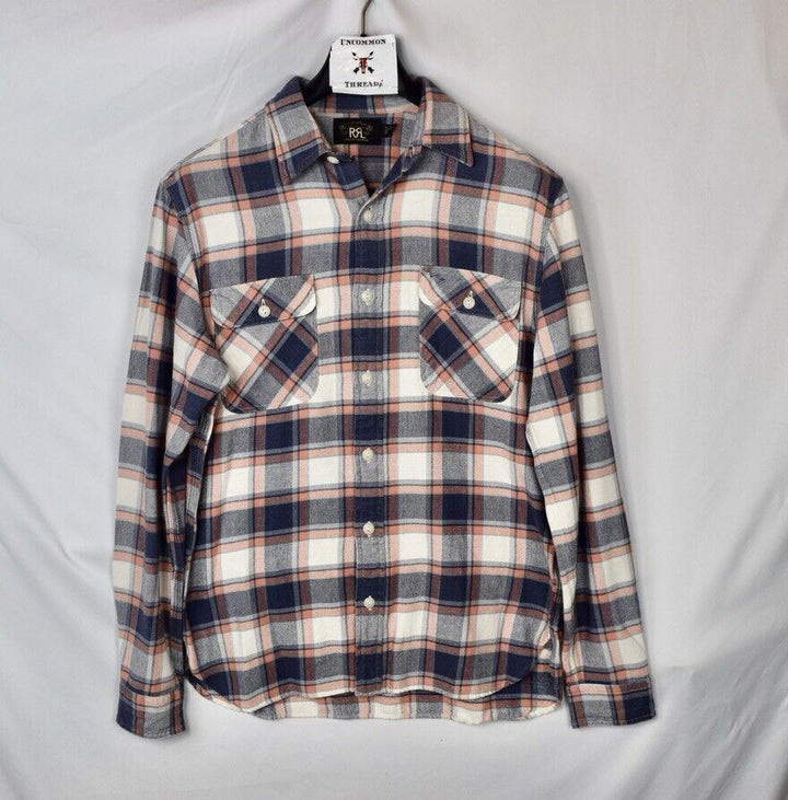 RRL Ralph Lauren Maitlock Plaid Check Work Shirt Flannel Cream Men's Medium M