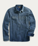 RRL Ralph Lauren Indigo Blue Solid Workshirt Indigo Popover Men's Medium M