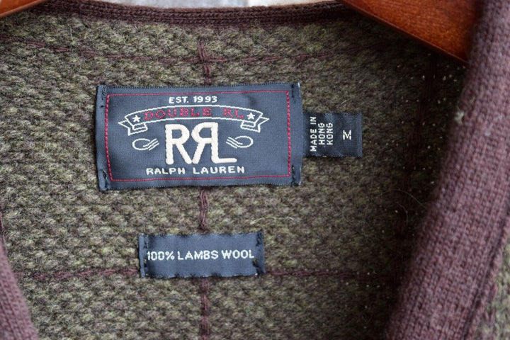RRL Ralph Lauren Green Brown Wool Check Knit Sweaater Vest Men's Medium M