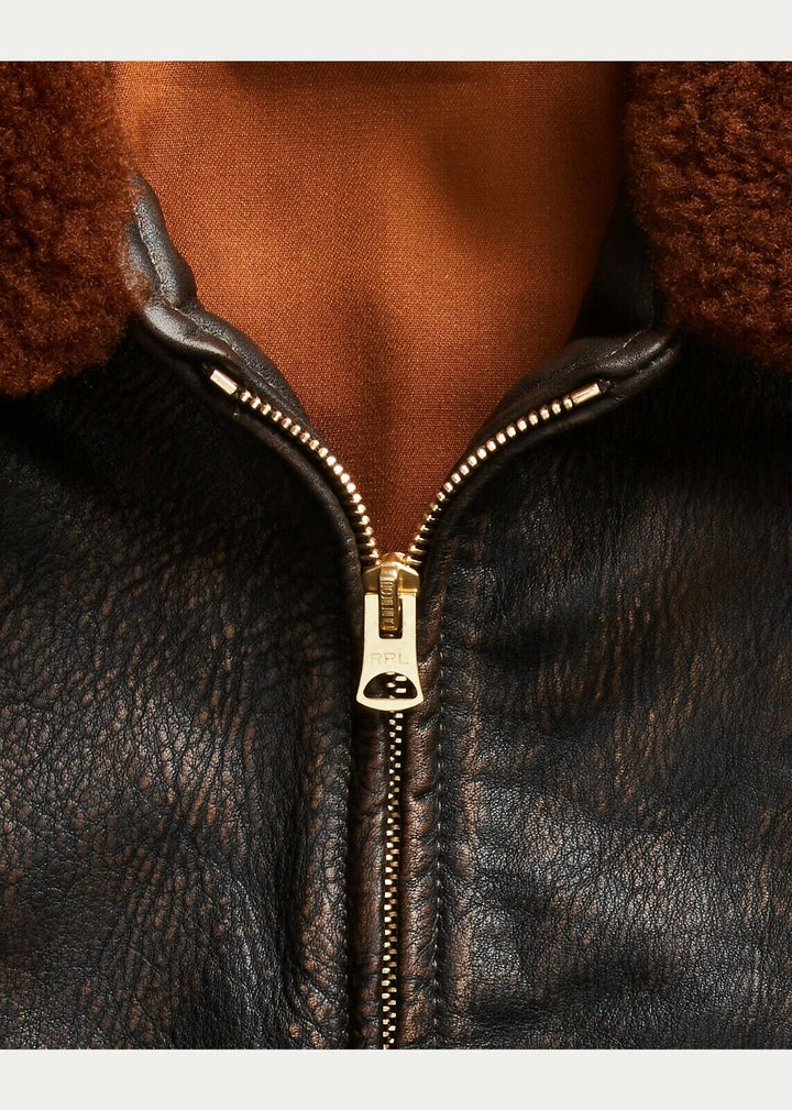 RRL Ralph Lauren Brown Shearling Flight Pilot Military Jacket Men XXL 2XL