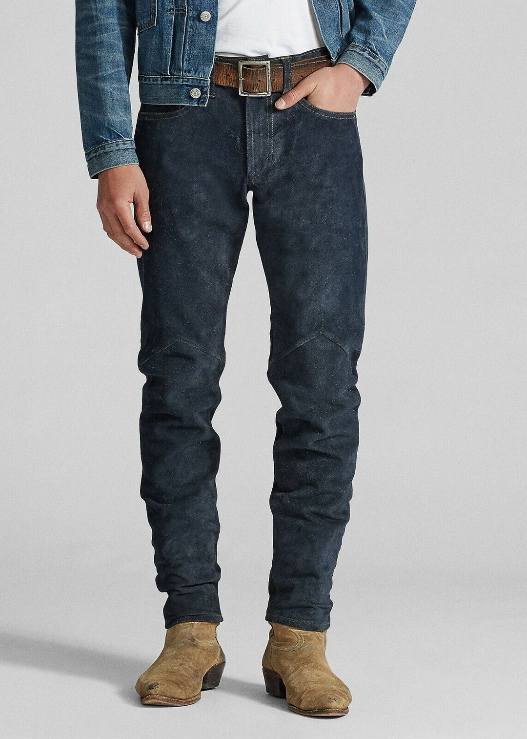 New RRL Ralph Lauren 1950s Suede Slim Fit Indigo Blue Western Pants Men's 30