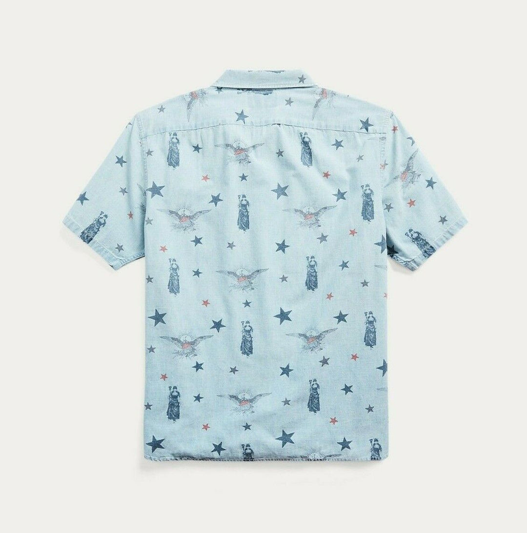 RRL Ralph Lauren Hawaiian Americana Indigo Chambray Camp Shirt XL Extra-Large