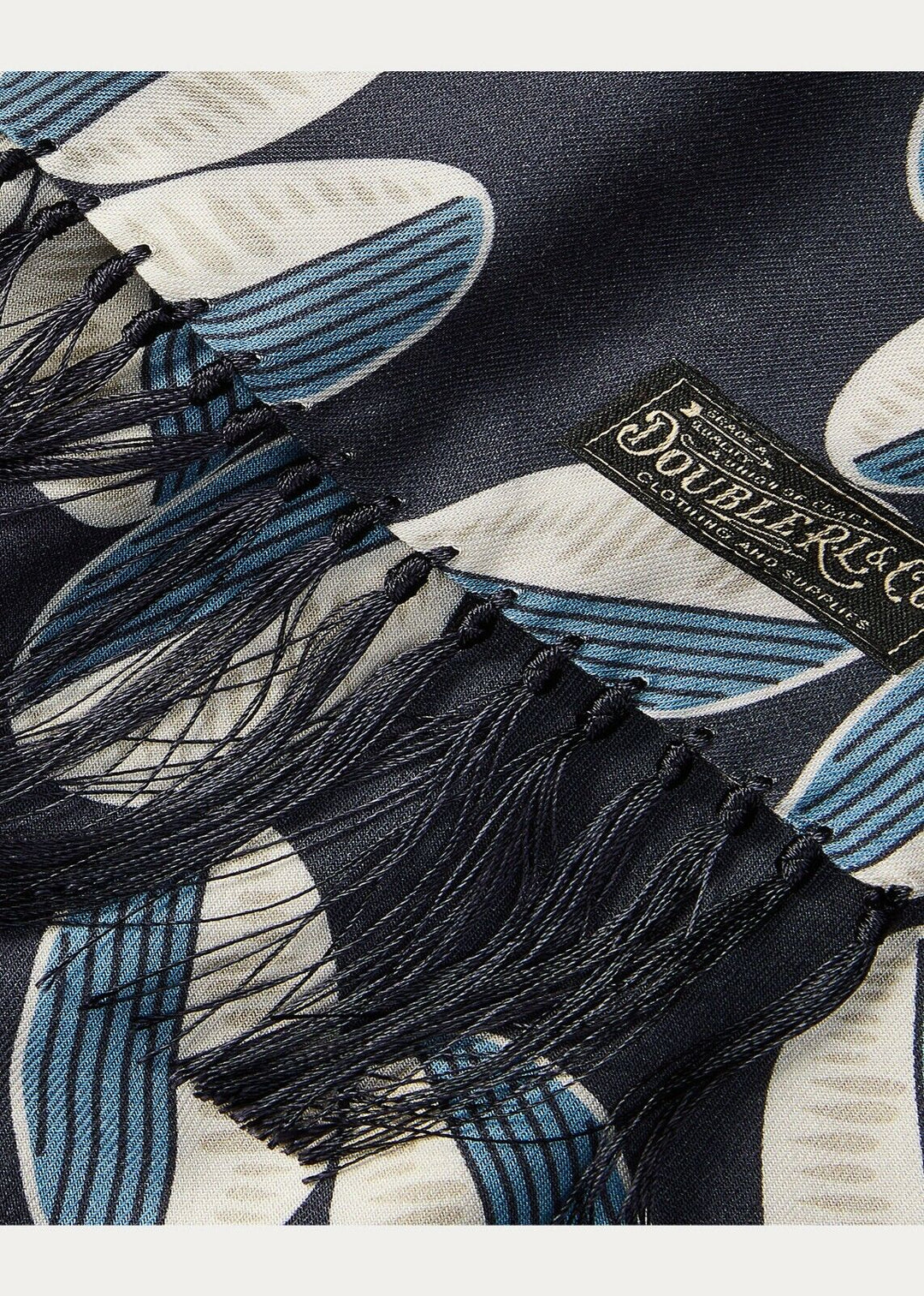 RRL Ralph Lauren Art Deco Summer Blue Mayfair Print Italy Made Logo Indigo