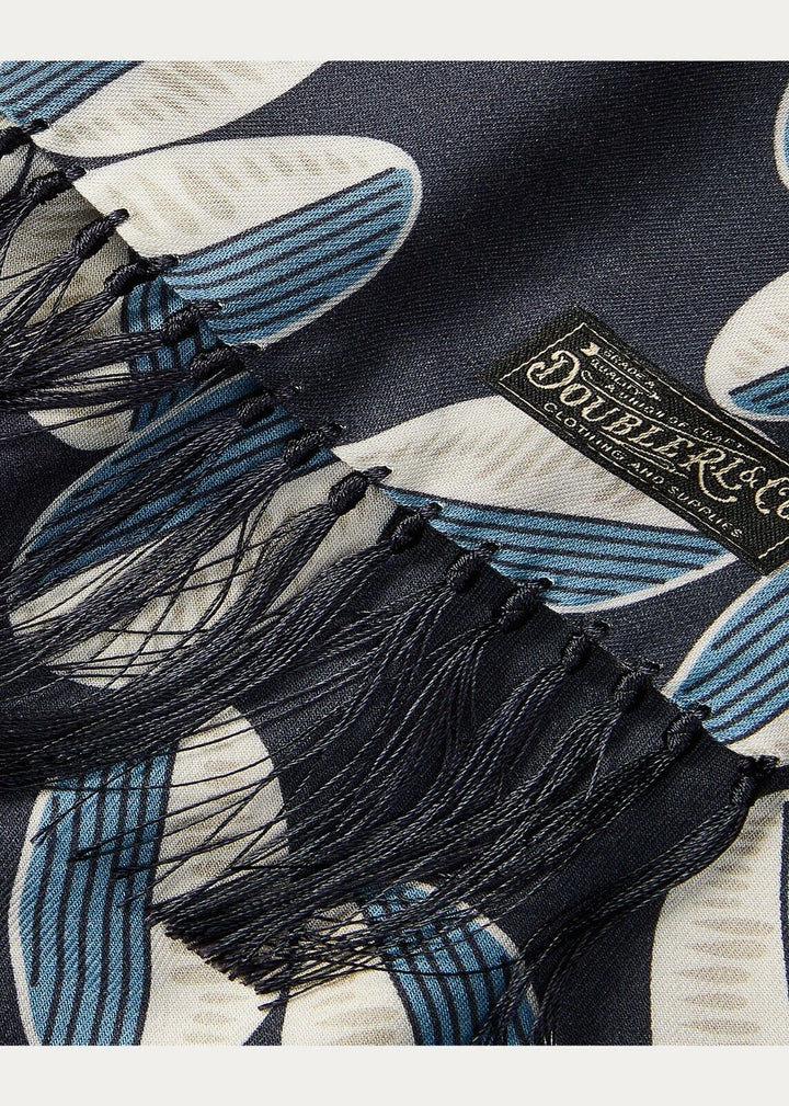 RRL Ralph Lauren Art Deco Summer Blue Mayfair Print Italy Made Logo Indigo