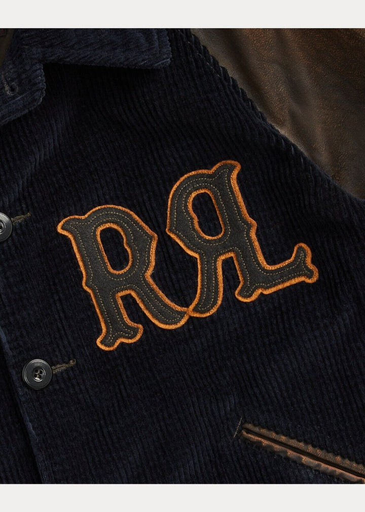 RRL Ralph Lauren Brown Appliquéd Corduroy Leather Jacket 1900's Men's XXL 2XL