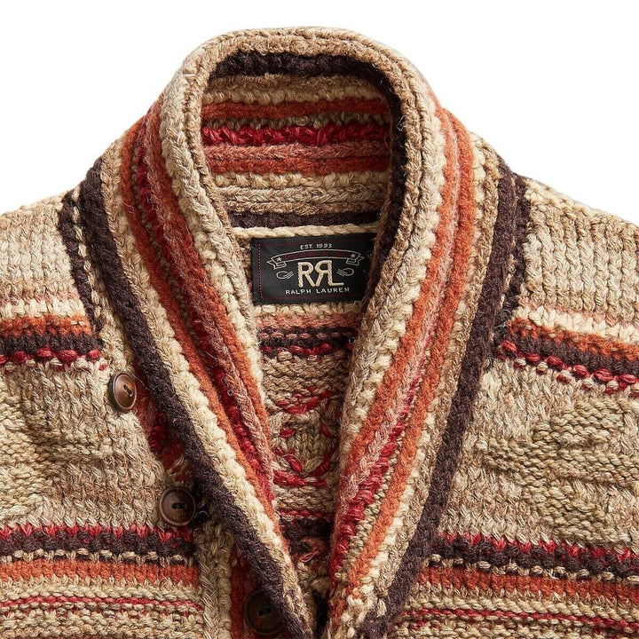 RRL Ralph Lauren Southwestern Wool Linen Blend Hand Knit Cardigan Men's Medium M