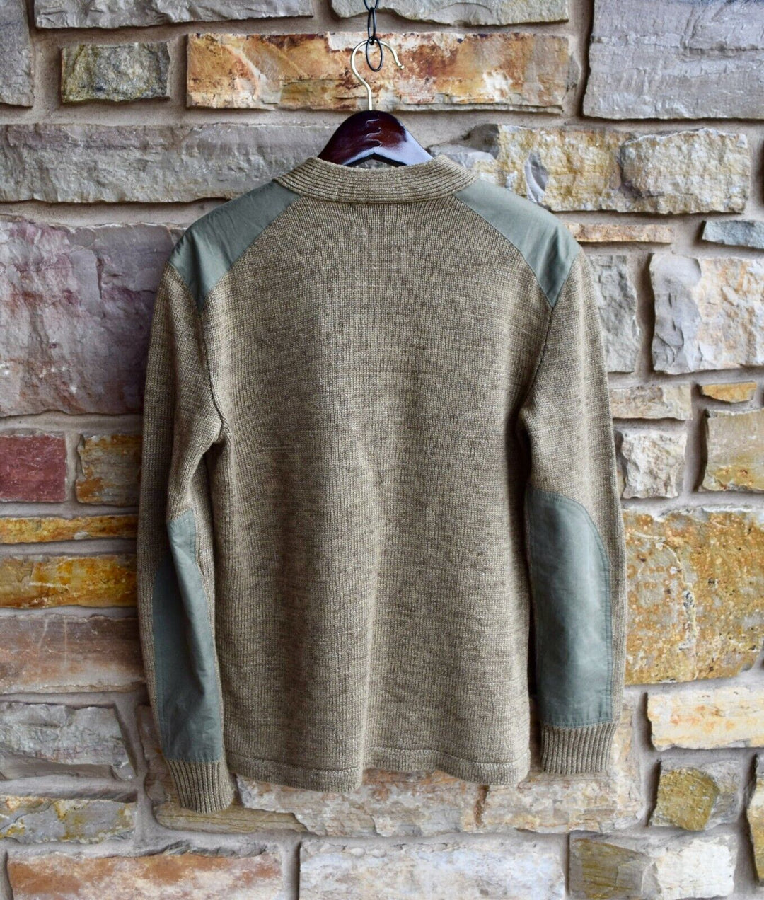 RRL Ralph Lauren Green Linen Knit Henley Military Elbow Sweater Men's Small S