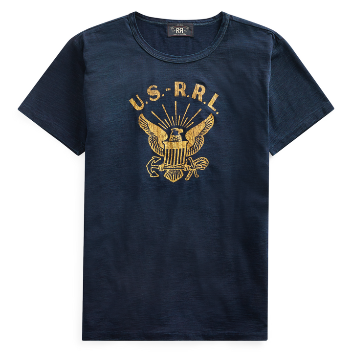 RRL Polo Ralph Lauren Navy Naval Nautical Cotton Crewneck T-Shirt Men's Medium M