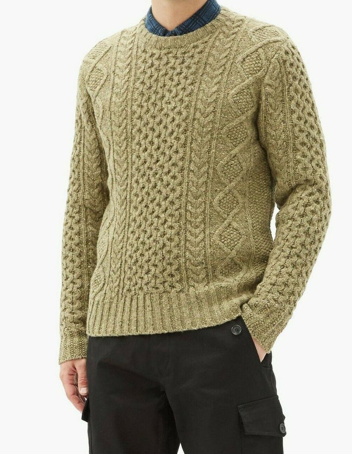 RRL Ralph Lauren Aran Irish Cable-Knit Donegal Wool Sweater Men's S Small