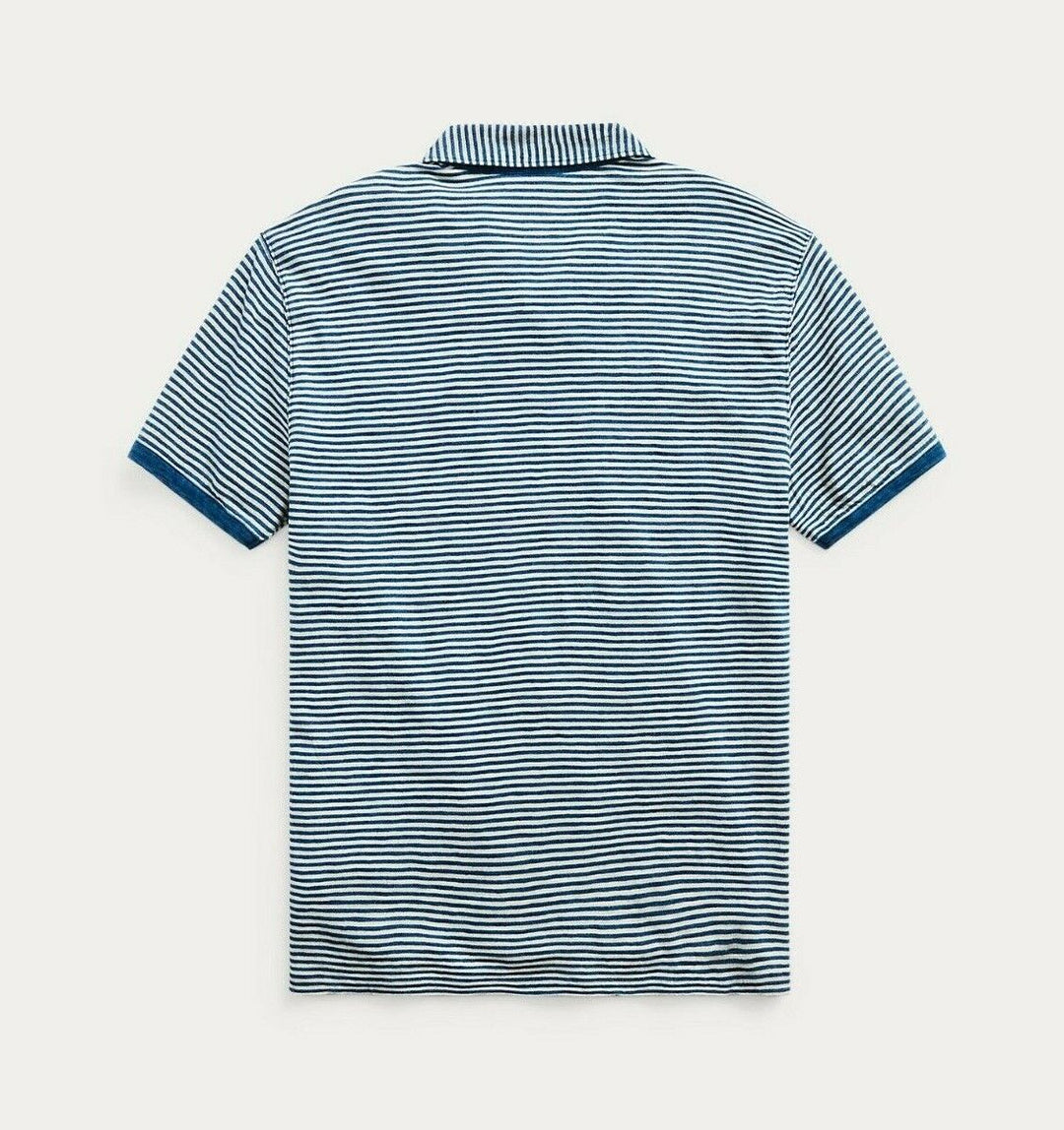 RRL Ralph Lauren White Indigo Striped Nautical Cotton Polo Jersey Men's Large L