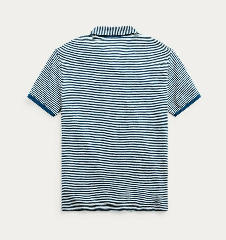 RRL Ralph Lauren White Indigo Striped Nautical Cotton Polo Jersey Men's Large L