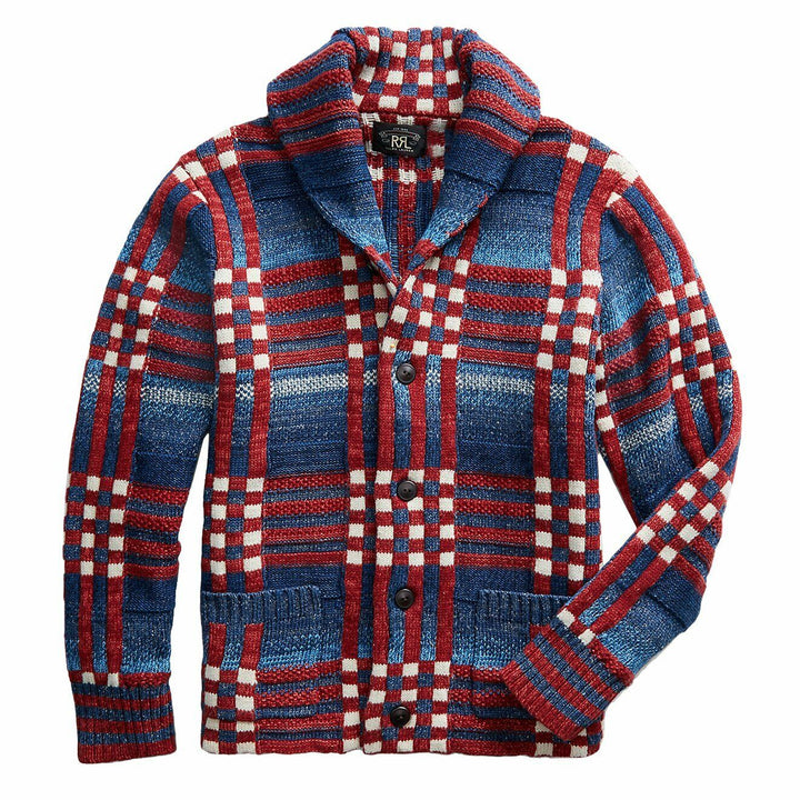 RRL Ralph Lauren Cotton Silk Wool Red Blue Shawl Flats Cardigan Men's Small S