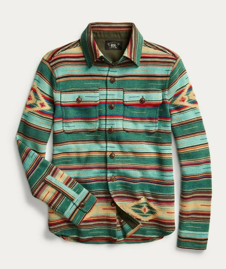 RRL Ralph Lauren Striped Green Serape Southwestern Work Shirt Men Extra-Large XL