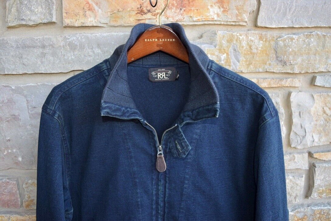 RRL Ralph Lauren Indigo Jersey Cotton Bomber Jacket Overshirt Men XL Extra-Large