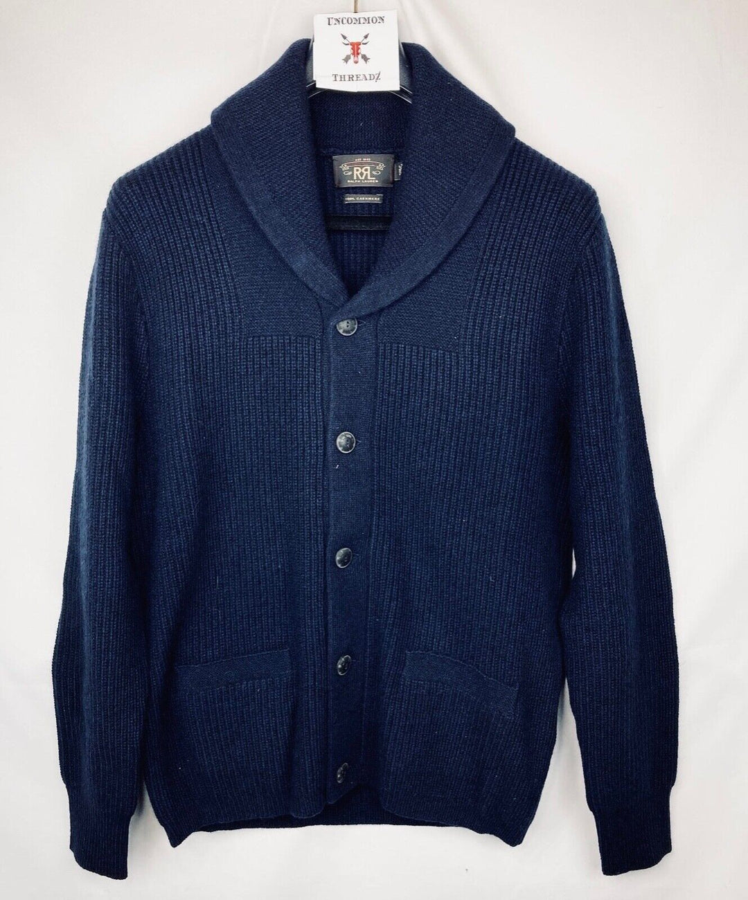 RRL Ralph Lauren 1930's 100% Cashmere Navy Blue Shawl Cardigan Men's Small S