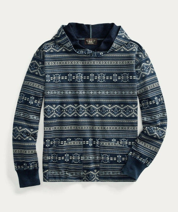 RRL Ralph Lauren Fair Isle French Terry Hoodie Sweatshirt Mens Medium M