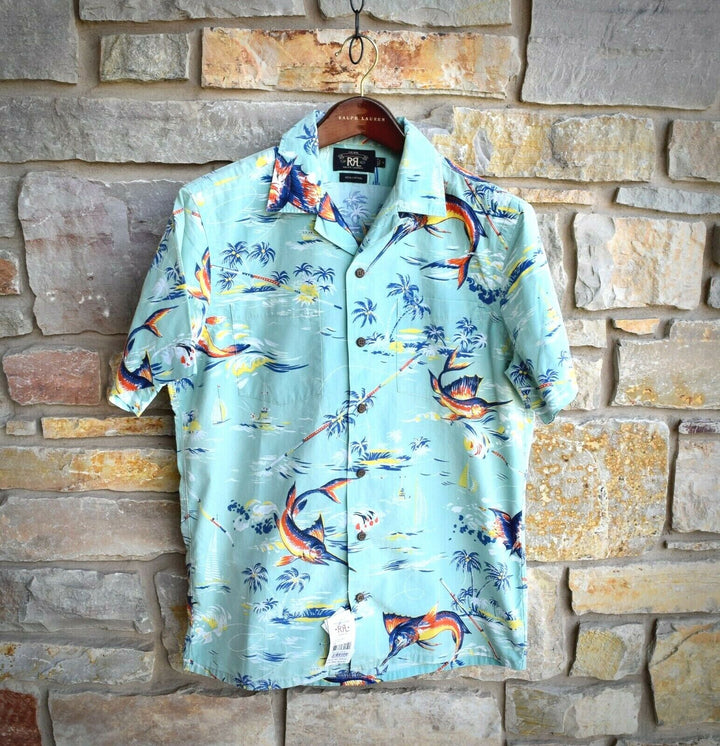 RRL Ralph Lauren Vintage Hawaiian Tropical Marlin Print Shirt Men's Small S Camp
