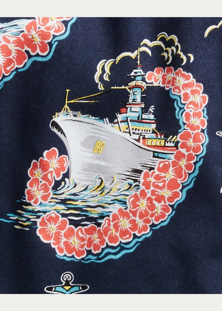 RRL Ralph Lauren 1930's Tropical Blue Hawaiian Camp Navy Shirt XL Extra-Large