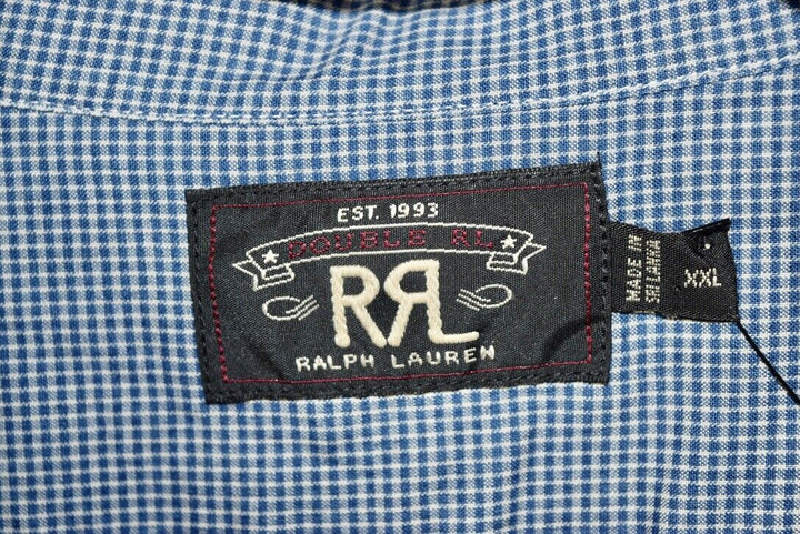RRL Ralph Lauren Check Western Kane Yoke Blue Cotton Work Shirt Men's XXL 2XL