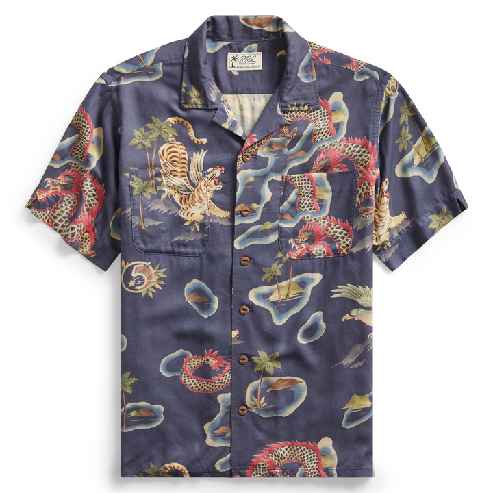 RRL Ralph Lauren Vintage Hawaiian Hand Painted Print Camp Shirt Men's M Medium