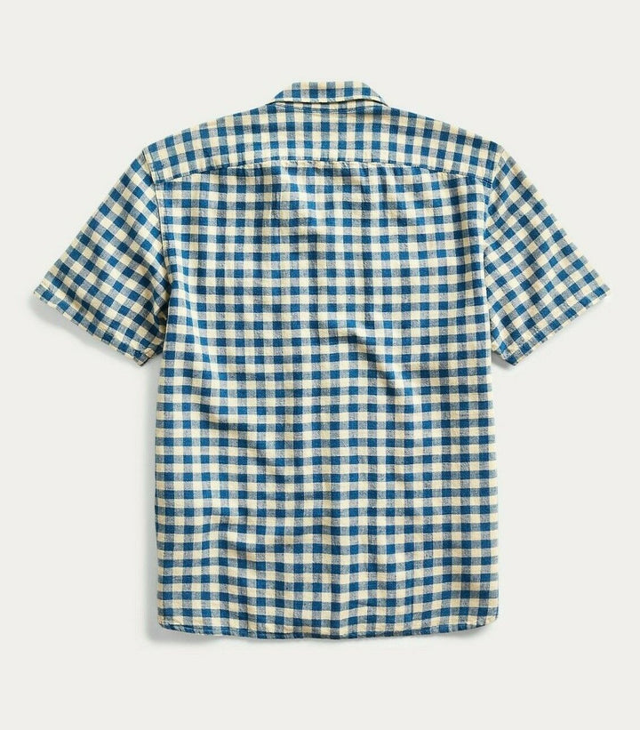 New RRL Double RL Cotton Linen Rustic Check Shirt White Blue S/S Men's Small S