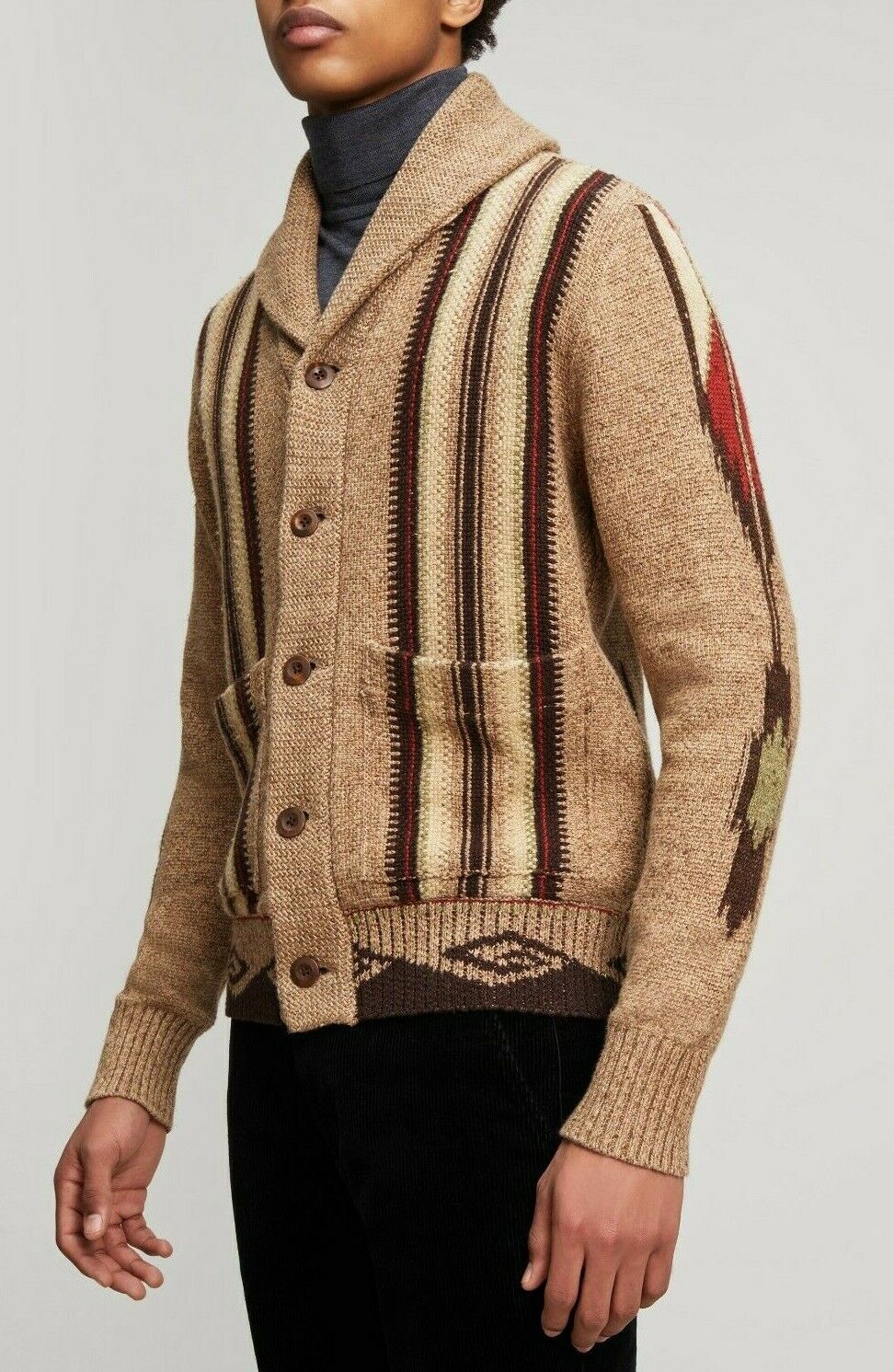 New RRL Ralph Lauren Thick Brown Shawl Southwestern Chimayo Cardigan 2XL XXL