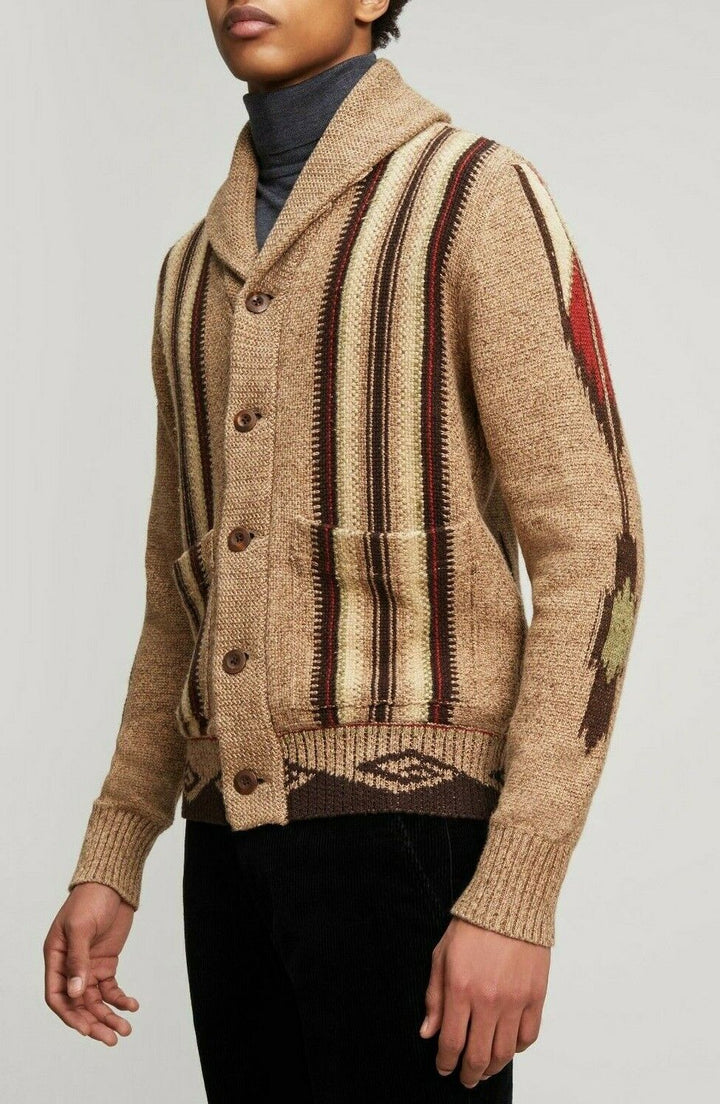 New RRL Ralph Lauren Thick Brown Shawl Southwestern Chimayo Cardigan 2XL XXL