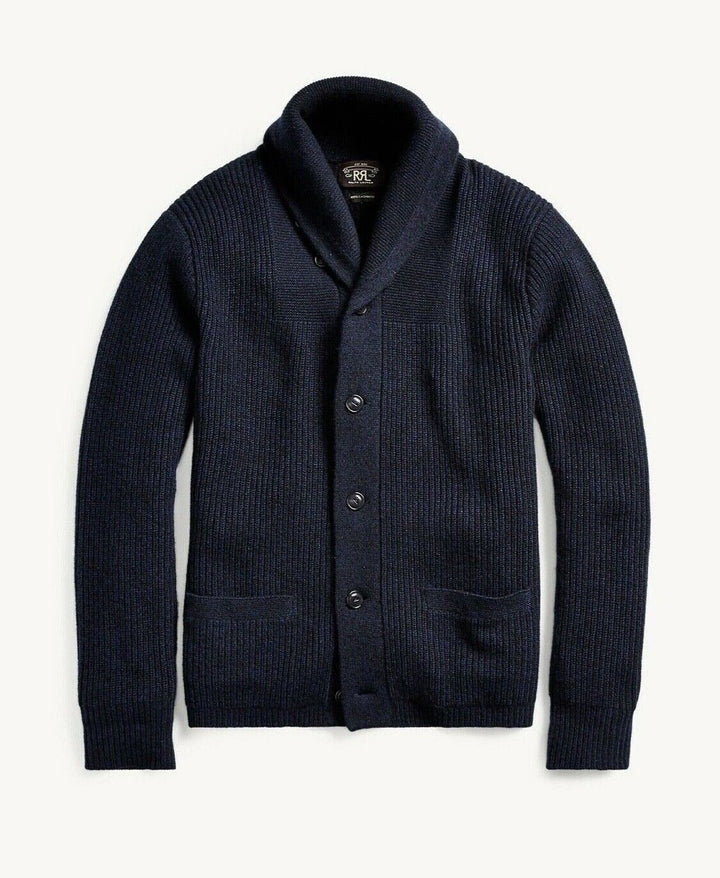 RRL Ralph Lauren 1930's 100% Cashmere Navy Blue Shawl Cardigan Men's Small S