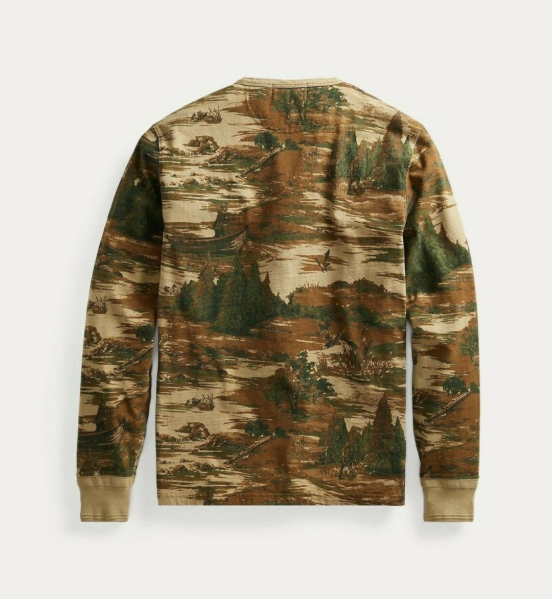 RRL Ralph Lauren Wetlands Cotton Jersey Henley Brown Green Shirt Men's 2XL XXL