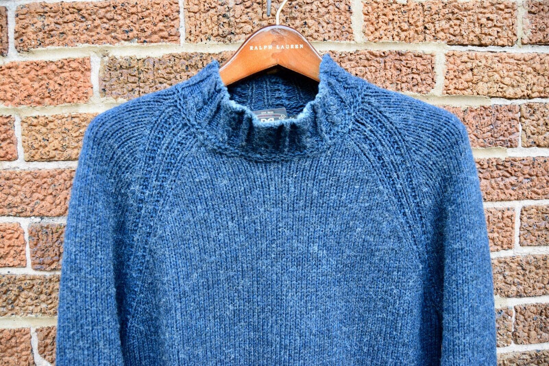 RRL Ralph Lauren Vintage Thick Cotton Wool Blue Navy Mockneck Men's Small S