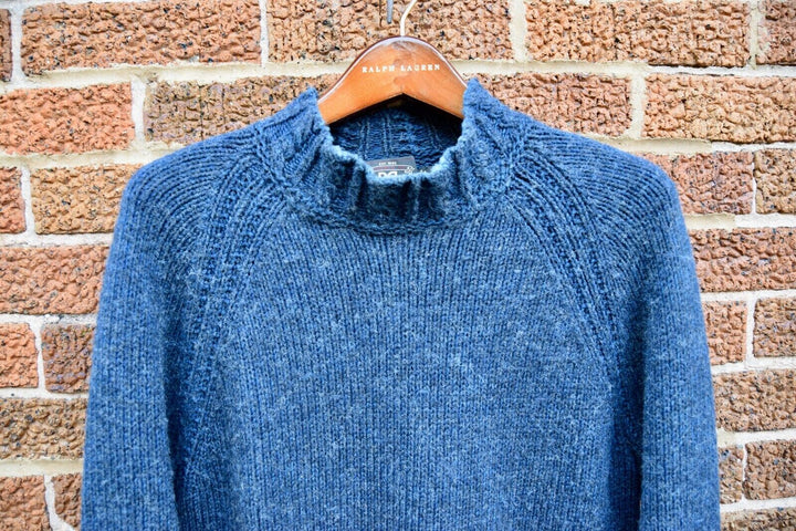 RRL Ralph Lauren Vintage Thick Cotton Wool Blue Navy Mockneck Men's Small S