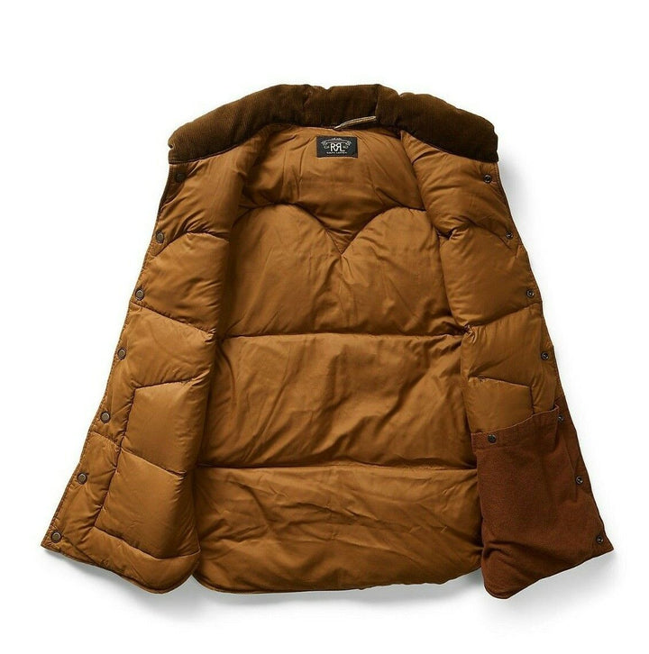 RRL Ralph Lauren Camo Quilted Down Vest Leather Jacket Coat Men's 2XL XXL