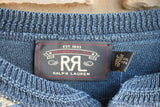 New RRL Ralph Lauren Silk Indigo Blue Southwestern Henley Sweater Men's 2XL XXL