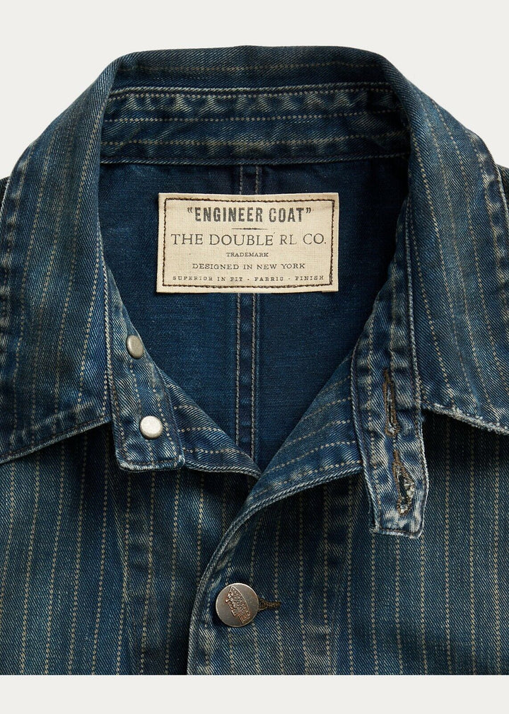 RRL Ralph Lauren Indigo Striped Twill Coat Jean Denim Jacket Chore Men's 2XL XXL