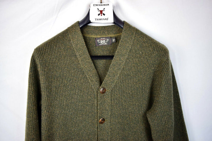 New RRL Ralph Lauren Vintage 100% Cashmere Green Cardigan Men's M Medium