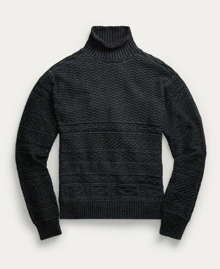 RRL Ralph Lauren Indigo Blue Fair Isle Cable-Knit Turtleneck Men's L Large